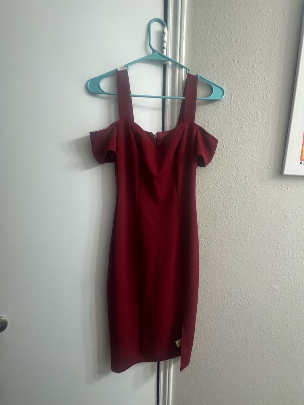 Rebecca B. Wine Red Cold-Shoulder Mini Dress